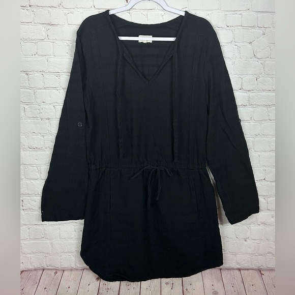 Lou & Grey Shirt Dress Roll Tab sleeves Drawstring waist cotton, sz M, GUC - Picture 1 of 6